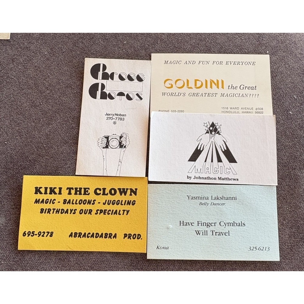 Vintage Lot 5 Magic Magician Clown Art Collectable Business Cards Music Art